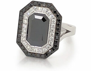 Black Diamond Ring with Double Halo Engagement Rings