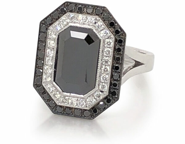 Black Diamond Ring with Double Halo