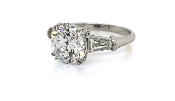 Round Diamond Ring with Tapered Baguette Side Stones Custom Engagement Rings