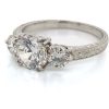 Round Three Stone Ring with Engraved Band Custom Engagement Rings 5