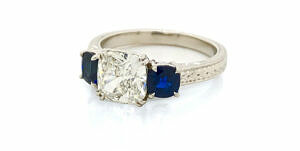Three Stone Diamond and Sapphire Ring Engagement Rings