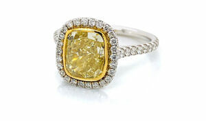 Two-Tone Fancy Yellow Cushion-Cut Diamond Ring Engagement Rings