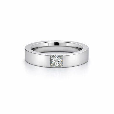 Platinum Band With Princess-Cut Diamond Men's Wedding Bands
