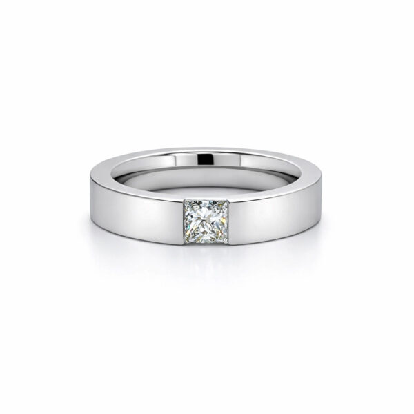 Platinum Band With Princess-Cut Diamond Men's Wedding Bands 2