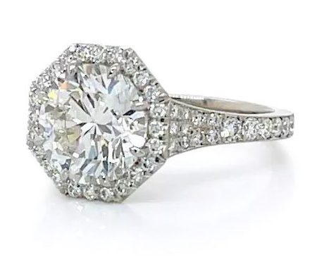 Diamond Engagement Ring with an Octagonal Halo and Tapered Band Custom Engagement Rings