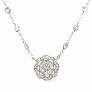 Platinum Diamond Necklace with a Pave Flower Design Necklaces