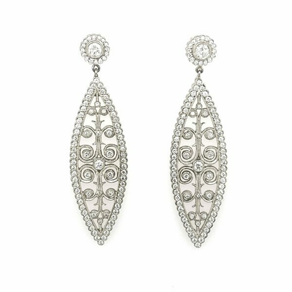 “Moulin Rouge” Large Platinum Marquise-Shaped Earrings Earrings