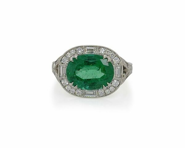 Oval Emerald Ring with Diamond Halo Engagement Rings 2
