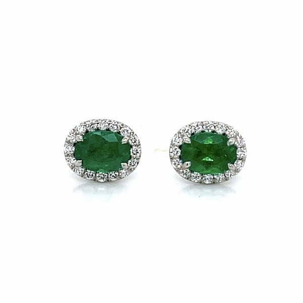 Oval Emerald Studs with Diamond Halos Earrings