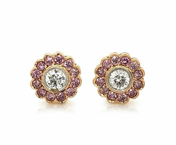 Two-Tone Pink and White Diamond Studs Earrings