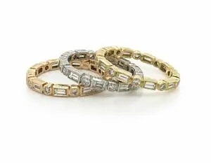 Stackable Baguette and Round Bands Wide Diamond Wedding Bands 2
