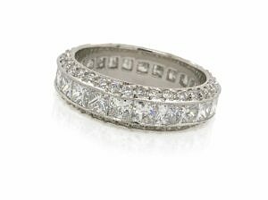 Platinum Diamond Eternity Band with Princess-Cut Diamonds with Pave and Hand Engraving Women's Wedding Bands