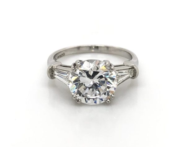 Round Diamond Ring with Tapered Baguette Side Stones Custom Engagement Rings 2