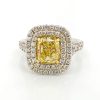 Fancy Yellow Cushion Diamond Double Halo Ring Natural Mined Diamond Engagement Rings 6