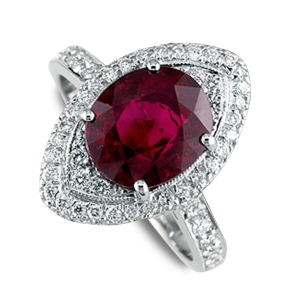 Oval Ruby Set in a Pave Diamond Marquise Fine Gemstone Rings