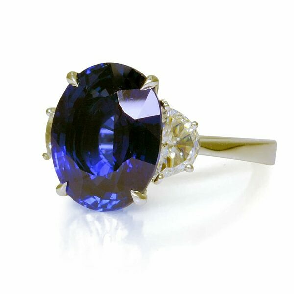 Oval Sapphire Ring with Half Moons Fine Gemstone Rings