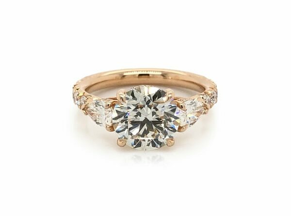 Round Diamond Rose Gold Ring with Pear Side Stones Engagement Rings 2
