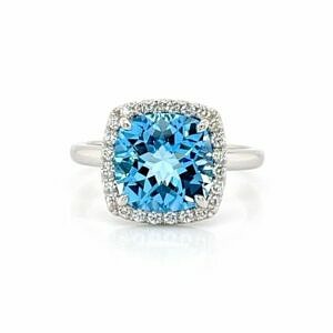 Blue Topaz Ring with Diamond Halo Fine Gemstone Rings 2