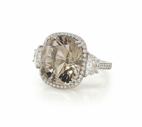 Smoky Quartz Ring with Half Moon Diamonds Fine Gemstone Rings