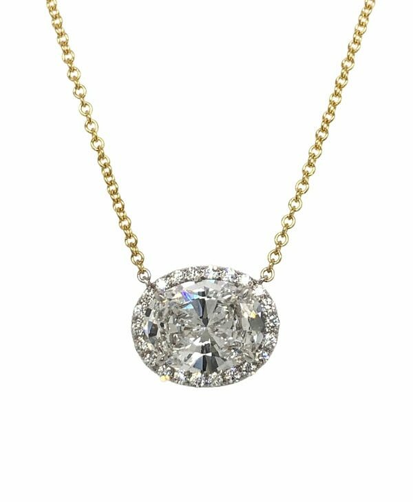 East-West Oval Diamond Necklace with Halo Necklaces