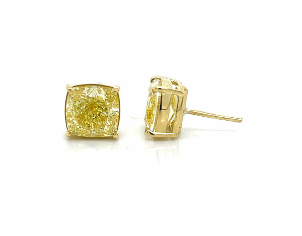 Fancy Yellow Cushion-Cut Diamond Studs Earrings 2