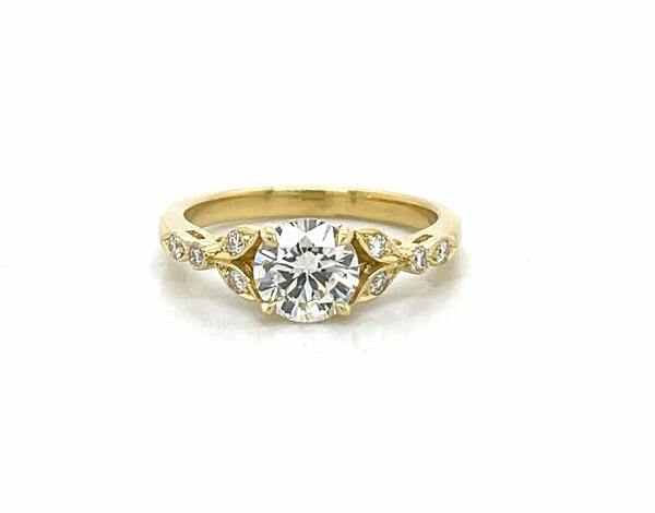 Round Diamond Engagement Ring with Marquise-Shaped Details Custom Engagement Rings 3