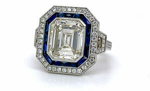 Emerald-Cut Engagement Ring with Sapphire and Diamond Halos Engagement Rings