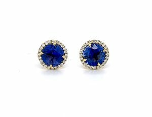 Sapphire Studs with Diamond Halos Earrings