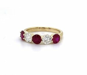 Yellow Gold Ruby and Diamond Band Wedding Bands