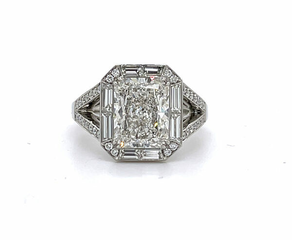 Radiant-Cut Diamond Ring with a Baguette and Round Frame Custom Engagement Rings 3