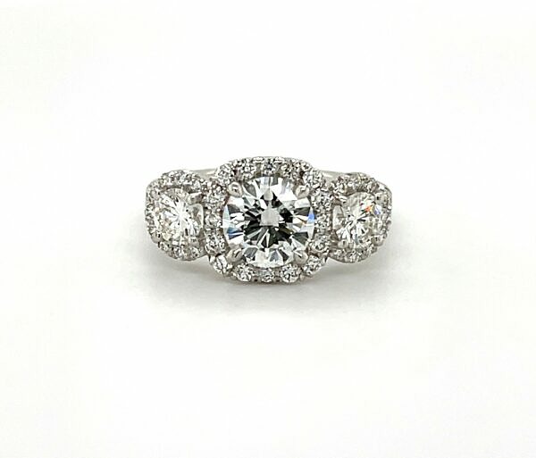 Round Three Stone Engagement Ring With Halos Engagement Rings 3