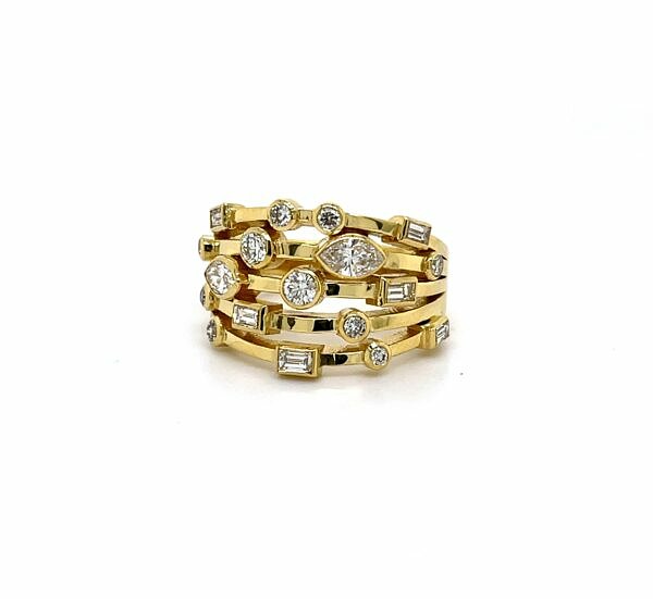 Yellow Gold Ring With Multi-Shaped Diamonds Fine Gemstone Rings