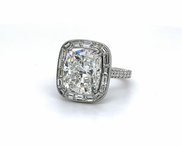 Cushion-Cut Diamond Ring With Baguette Halo Engagement Rings
