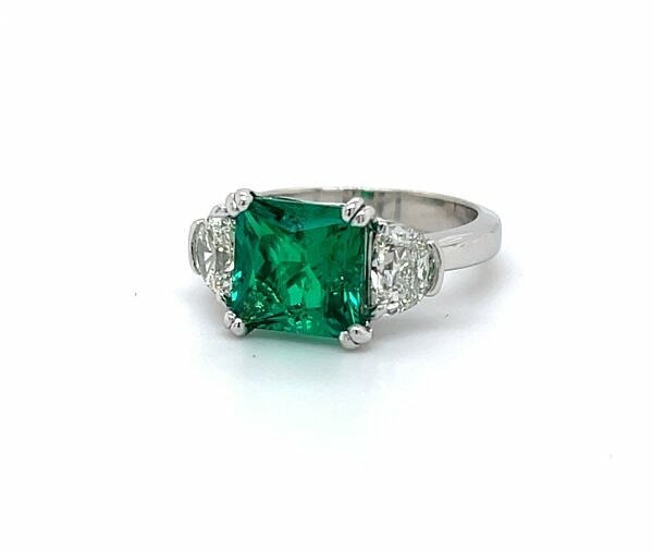 Three-Stone Emerald And Diamond Ring Fine Gemstone Rings