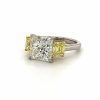 Three-Stone White and Fancy Yellow Diamond Engagement Ring Custom Engagement Rings 4