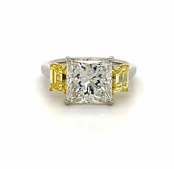 Three-Stone White and Fancy Yellow Diamond Engagement Ring Engagement Rings 2