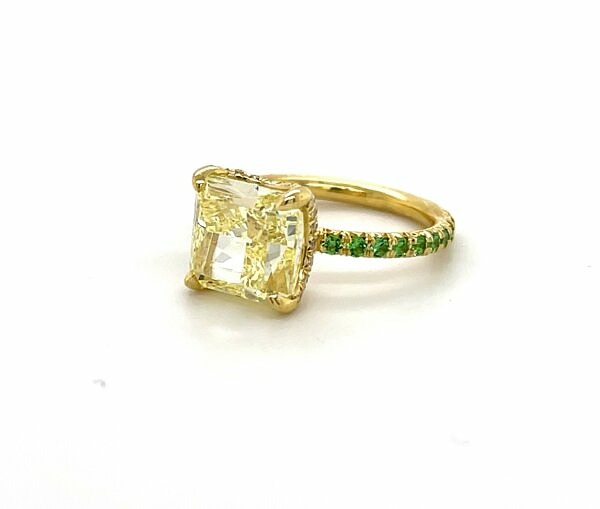 Fancy Yellow Diamond Ring With Tsavorite Garnet Band Engagement Rings