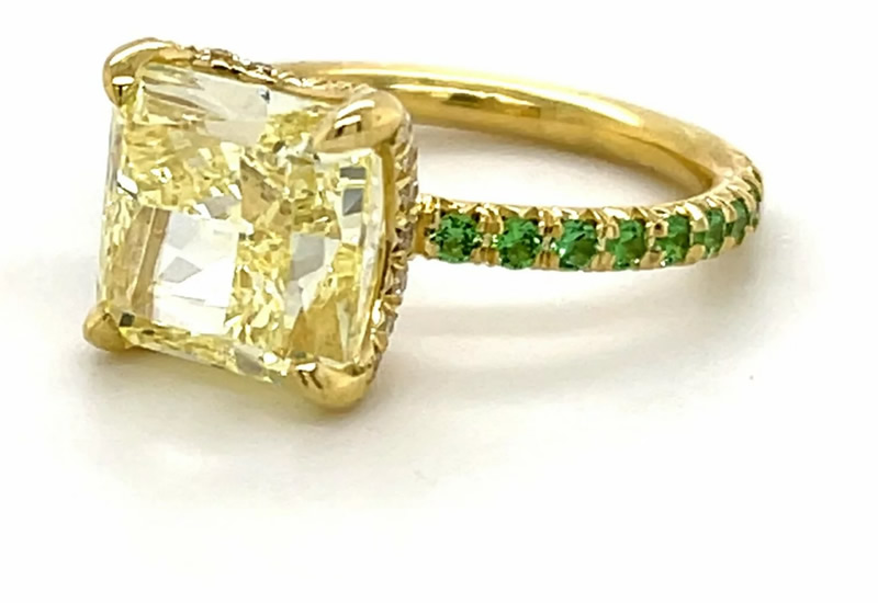 Fancy Yellow Diamond Ring With Tsavorite Garnet Band