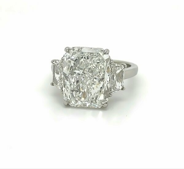 Large Radiant-Cut Three-Stone Ring with Trapezoids Engagement Rings