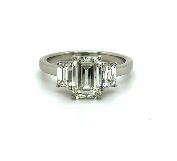 Three-Stone Emerald-Cut Diamond Engagement Ring in Platinum Engagement Rings 2