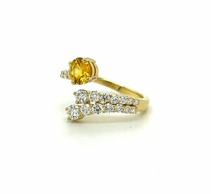 Yellow Sapphire and Diamond Bypass Ring in Yellow Gold Fine Gemstone Rings
