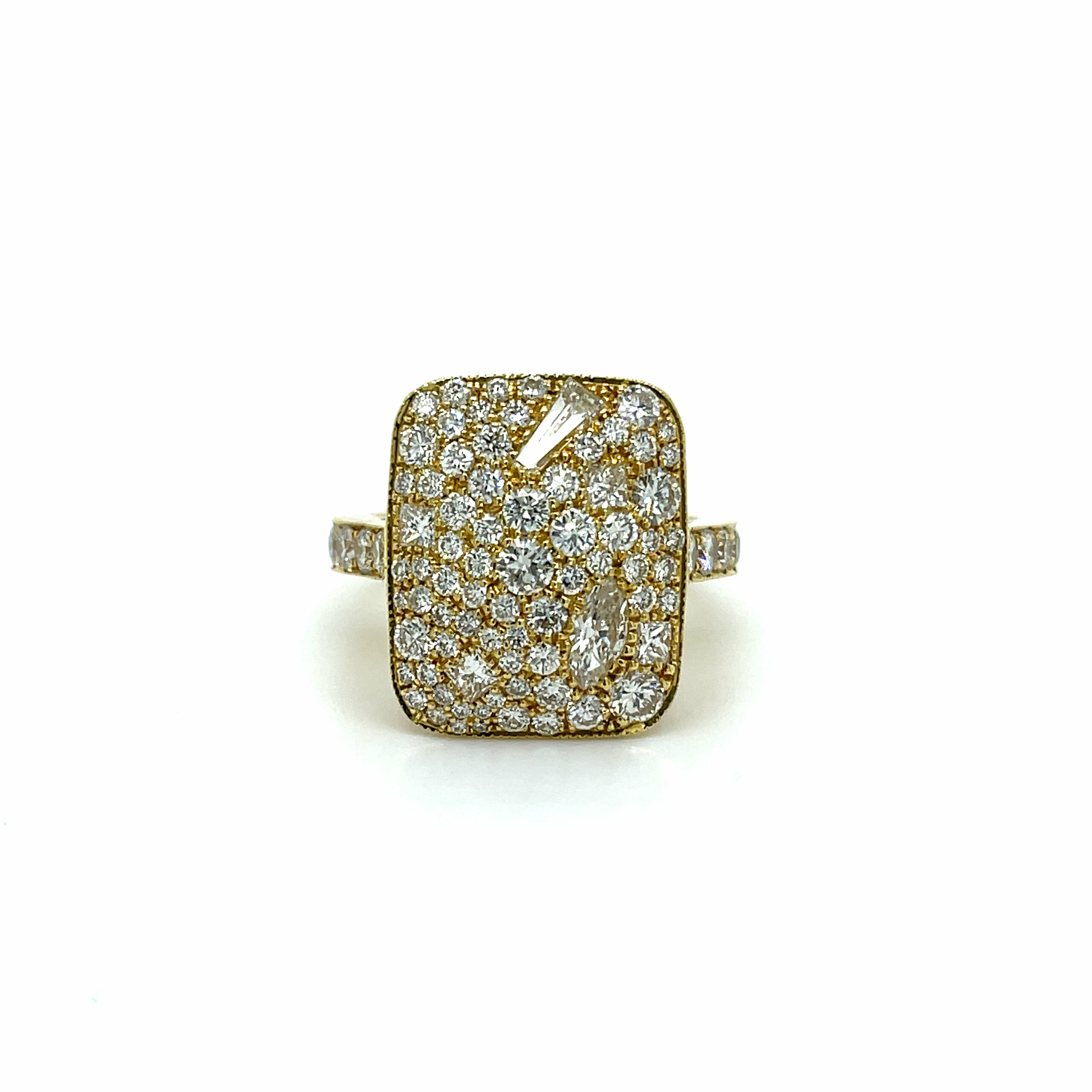 Multi-Shape Diamond Pave Ring in Yellow Gold Fine Gemstone Rings 2