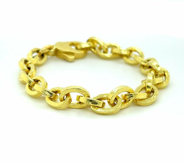 Textured 18k Yellow Gold Link Bracelet Custom Fine Bracelets