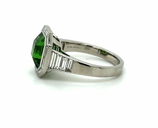 Tsavorite Garnet Ring With Diamond Baguette Halo and Band Fine Gemstone Rings 3