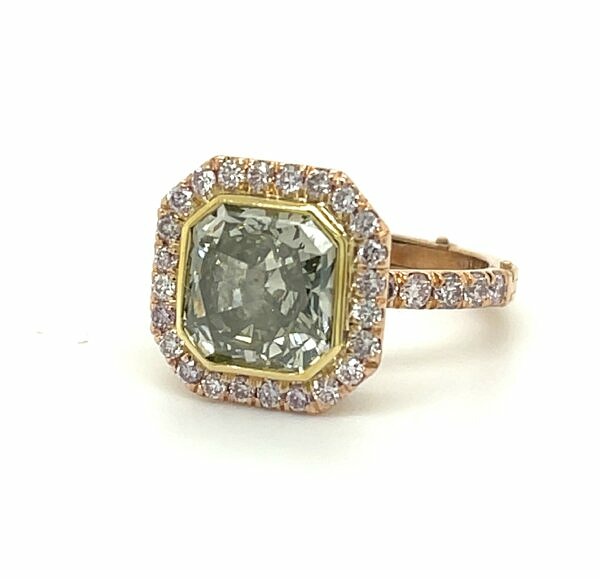 Radiant-Cut Green Diamond Ring in a Two-Tone Setting Engagement Rings