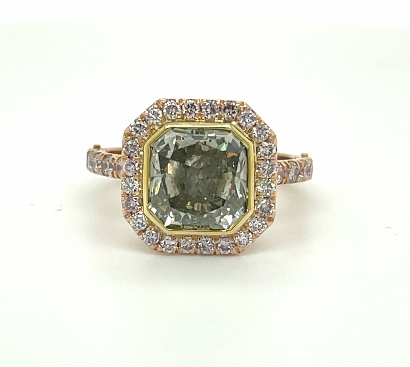 Radiant-Cut Green Diamond Ring in a Two-Tone Setting Los Angeles ...