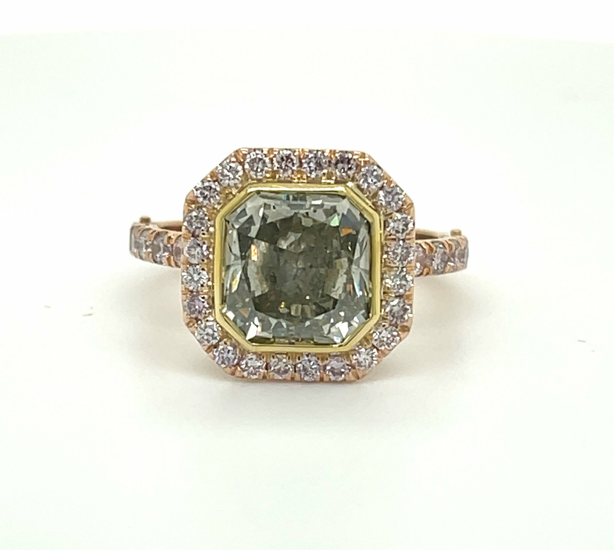 Radiant-Cut Green Diamond Ring in a Two-Tone Setting Los Angeles ...