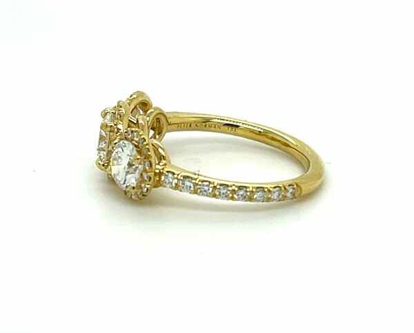 Custom Three-Stone Round Diamond Engagement Ring with Halo in 18k Yellow Gold Engagement Rings 3