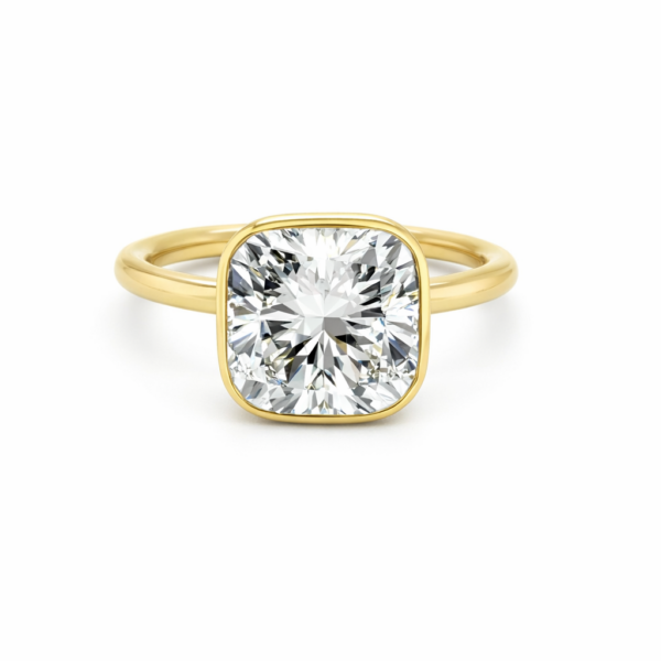 Bezel-Set Cushion-Cut Diamond Engagement Ring in Yellow Gold Custom Engagement Rings 3