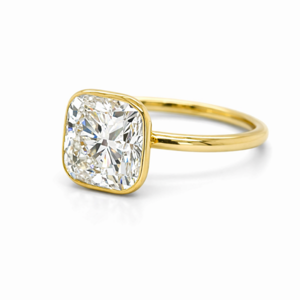 Bezel-Set Cushion-Cut Diamond Engagement Ring in Yellow Gold Custom Engagement Rings 2